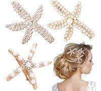 Deozu 3 fermagli per capelli a forma di stella marina, accessori per capelli da donna, con strass e perle, forcine per capelli a forma di stella marina, clip per capelli a forma di stella marina