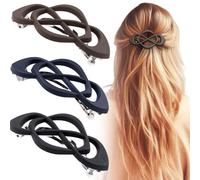 Deozu 3 fermagli per capelli francesi vintage, decorativi, a forte presa, antiscivolo, accessori per capelli francesi da donna (nero, marrone, blu scuro)