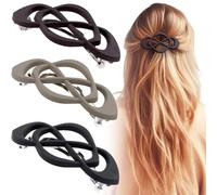 Deozu 3 fermagli per capelli francesi vintage, decorativi, a forte presa, antiscivolo, accessori per capelli francesi da donna (nero, cachi, viola scuro)