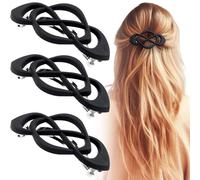 Deozu - 3 fermagli per capelli stile francese, stile vintage, decorativi, con presa forte, antiscivolo, accessori per capelli francesi da donna (nero)