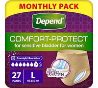 Depend Comfort-Protect Mutande Assorbenti Donna, Taglia L, 27 Mutande | Mutande assorbenti, Protezione Totale, Contro Perdite di urina e cattivi odori, Assorbenza rapida, Per uso diurno e notturno