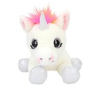 Depesche 11493 Ylvi-Unicorno di Peluche sdraiato, Bianco e con criniera Colorata nei Colori dell'arcobaleno, Alto Circa 30 cm con Accenti argentati, White, Normal