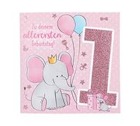 Depesche 11515-001 - Biglietto per 1° compleanno, con musica, biglietto pieghevole con testo originale all'interno, busta inclusa, formato 15,5 x 15,5 cm