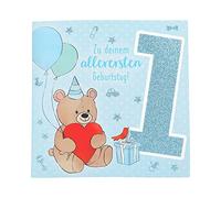 Depesche 11515-002 - Biglietto numerico per primo compleanno con musica, con testo interno originale, busta in formato 15,5 x 15,5 cm