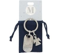 Depesche 11800-015 Portachiavi in Argento con Lettera M e Angelo Custode, in Lega di Zinco, Incluso Astuccio in Velluto colorato
