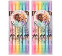 Depesche 12188 TOPModel - Set di matite per Bambini, con 6 pennarelli in Colori Pastello, matite a Doppia Fibra in Astuccio con Pennello e Punta fineliner (Confezione da 2)