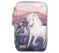 Depesche 12511 Miss Melody Nights-Astuccio a 3 Scomparti con Motivo a Branco, portamine con matite Colorate, Righello, Forbici, ECC