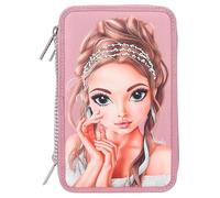 Depesche 12522 TOPModel Glitter Queen 3 Scomparti con Pietre Glitterate sul Davanti e Retro Decorato, Astuccio con matite Colorate, Righello, Forbici ECC