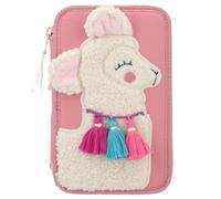 Depesche 12584 TOPModel Cosy 3 Scomparti, con Motivo Alpaca con Pelliccia Sintetica e Nappe, Astuccio con matite Colorate, Righello, Forbici e Molto Altro Ancora, Colore Verde, Small