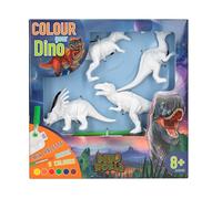 Depesche 12672 World DIY Colour Your Dino-4 Figure di Dinosauri da Creare da Soli, Set comprensivo di Colori acrilici, pennelli, tavolozza e Istruzioni, Multicolore, One Size