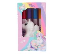 Depesche 12673 Ylvi - Colora Il Tuo Unicorno, Figura di Unicorno Floccato da dipingere, Lavabile e Riutilizzabile, Inclusi 4 pennarelli a Punta di Fibra