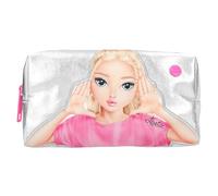Depesche 12937 TOPModel Beauty And Me Cosmetici in Argento, con Effetto Lucido e Motivo a Modella, Borsa per Il bucato con Cerniera e Cuori Morbidi, Rosa e Arancione, Colore Silver, 0012937