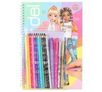 Depesche 12943 TOPModel-Set di Libri 76 Pagine per disegnare Motivi, Incluso Modello da colorare, Foglio di Adesivi, Penne e Molto Altro, Multicolore