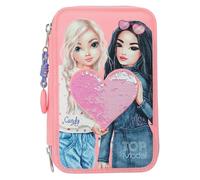 Depesche 12950 TOPModel 3 Scomparti in Rosa, con Motivo a Modella e Paillettes reversibili, Astuccio con matite Colorate, Righello, Forbici e Molto Altro, Multicolore, One Size