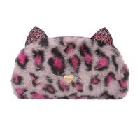 Depesche 13018 TOPModel Rebel Kitty - Astuccio in pelliccia di peluche viola, con look leo e glitter, portamine con orecchie da gatto e naso a cuore