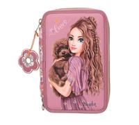 Depesche 13055 TOPModel Floral-Astuccio a 3 Scomparti di Colore Rosa Scuro, Modella e Motivo Floreale, con matite Colorate, Righello, Forbici e Molto Altro, Multicolore