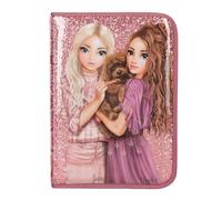 Depesche 13056 TOPModel Floral Rosa Scuro, con Motivo a Modella, Glitter e Fiori, Astuccio con matite Colorate, Righello, Forbici e Molto Altro, Multicolore