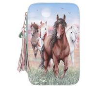 Depesche 13121 Miss Melody Hoof Clatter - Astuccio Imbottito a 3 Scomparti in Verde Pallido, con Motivo Cavalli, Astuccio con matite Colorate, Righello, Forbici e Molto Altro Ancora.