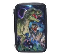 Depesche 13131 Dino World Galaxy - Astuccio Imbottito a 3 Scomparti, con Motivo Dinosauro e luci a LED, Astuccio con matite Colorate, Righello, Forbici e Molto Altro Ancora.