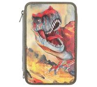 Depesche 13135 Dino World-Astuccio a 3 Scomparti in Verde Oliva, Motivo con Effetto 3D, con matite Colorate, Righello, Forbici e Molto Altro, Multicolore