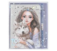 Depesche 13176 TOPModel Wolf - Taccuino in Argento e Blu Scintillante, con Motivo del Lupo, Stelle e 160 Pagine, Inclusa Matita