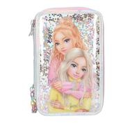 Depesche 13196 TOPModel Electric 3 Scomparti in Argento, con Motivo a Modella e coriandoli, Astuccio con matite Colorate, Righello, Forbici e Molto Altro, Multicolore, Medium