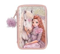 Depesche 13292 TOPModel Viva Violet - Astuccio imbottito a 3 scomparti in viola, con motivo, cavallo e glitter, astuccio con matite colorate, righello, forbici UVM., multicolore, TOPModel Viva Violet