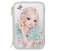 Depesche 13303 TOPModel Summer Feeling - Astuccio a 3 Scomparti in Verde Salvia, con Motivo di modelle e Fiori, Astuccio con matite Colorate, Righello, Forbici e Molto Altro.