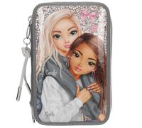 Depesche 13315 TOPModel My BFF - Astuccio Imbottito a 3 Scomparti in Grigio e Rosa, con Motivo e Glitter, Astuccio con matite Colorate, Forbici, Righello e Molto Altro Ancora.