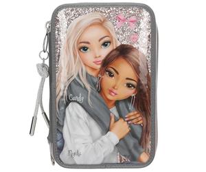 Depesche 13315 TOPModel My BFF - Astuccio Imbottito a 3 Scomparti in Grigio e Rosa, con Motivo e Glitter, Astuccio con matite Colorate, Forbici, Righello e Molto Altro Ancora.