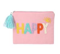 Depesche 13326 TOPModel Juicy Cosmetici in Rosa, con Ricamo di Perle e Scritta Happy, Piccola Borsa con Nappina Colorata, Tinta Unita, Colore Pink, Normal