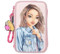 Depesche 13340 TOPModel Capybara - Astuccio a 3 Scomparti in Panna e Rosa, con Motivo di Modella, Scimmia e Motivi Colorati, Astuccio con matite Colorate, Forbici, Righello e Molto Altro.