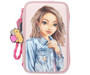 Depesche 13340 TOPModel Capybara - Astuccio a 3 Scomparti in Panna e Rosa, con Motivo di Modella, Scimmia e Motivi Colorati, Astuccio con matite Colorate, Forbici, Righello e Molto Altro.