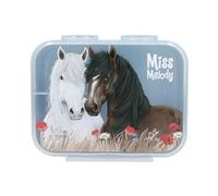 Depesche 13398 Miss Melody Dusty Rose Azzurro, con Motivo di Cavalli e Papaveri, Lunch Box con 3 Scomparti e Coperchio Trasparente, Multicolore, One Size