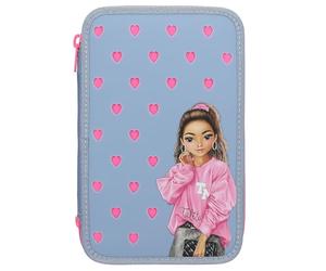 Depesche 13478 TOPModel - Astuccio a 3 Scomparti in Blu e Rosa, con Motivo a Forma di Modello e Spille in Silicone, Astuccio con matite Colorate, Forbici, Righello e Molto Altro.