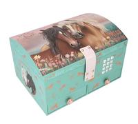 Depesche-CatLove 13612 Miss Melody Grande, Colore: Turchese, Motivo Cavalli e Oro Rosa, Cofanetto portagioie con codice, Suono e Specchio, 13578