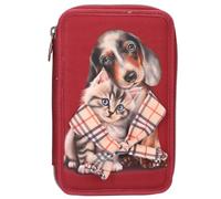Depesche 13674 TOPModel Fur Ever Friends - Astuccio a 2 Scomparti in Rosso Scuro, con Motivo di Cani e Gatti, Astuccio con matite Colorate, Forbici, Righello e Molto Altro.