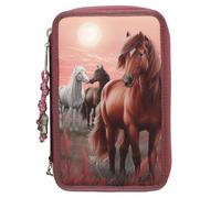 Depesche 13680 Miss Melody Dreamland - Astuccio per matite a 3 Scomparti nei Colori dei Frutti di Bosco, con Motivo di Cavalli, Astuccio con matite Colorate, Forbici, Righello e Molto Altro.