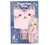 Depesche 13829 TOPModel-Set guanto da bagno viso Beauty and Me, in rosa, con disegno di un gatto, spugna da riempire con la crema, Multicolore