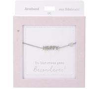 Depesche 13896.45 Bracciale in argento con "Happy" e brillantini, lunghezza variabile, regalo per amici e parenti