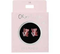 Depesche 13914.018 Orecchini a perno in argento, rosso e rosa, con scritta "LOVE" e pietre glitterate, piccolo regalo