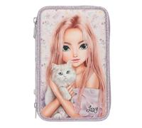 Depesche 13958 TOPModel Blooming Kitty - Astuccio per matite a 3 Scomparti in Rosa, con Motivo Floreale e Gatto, con matite Colorate, Forbici, Righello e Molto Altro.