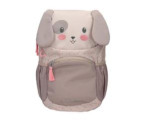 Depesche 13993 Princess Mimi - Zaino ergonomico in marrone e beige, con muso di cane, orecchie flosce applicate e motivo a pois, borsa con spalline regolabili