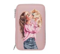 Depesche 14008 TOPModel Dots - Astuccio a 2 Scomparti in Rosa, con Motivo TOPModel e Cane, Astuccio con matite Colorate, Forbici, Righello e Molto Altro.