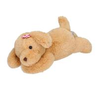 Depesche 14090 TOPModel - Peluche Cucciolo di Labrador | in marrone chiaro, con fiocchi a forma di cuore rosa, morbido cagnolino di peluche in posizione sdraiata, 26 x 12 x 11 cm