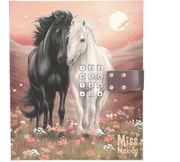 Depesche Miss Melody 13998 - Diario con numeri e suono, in rosa e rosso, con motivo cavalli e fiori, con 80 pagine a righe sottili e colorate