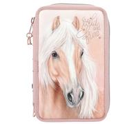Depesche Miss Melody Romantic 11773 - Astuccio a 3 scomparti in rosa, con motivo cavalli, astuccio con matite colorate, righello, forbici e molto altro ancora.