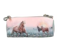 Depesche 13404 Miss Melody Romantic Fields Verde e Rosa, con Motivo di Cavalli, Fiori e Brillantini, Astuccio per matite con Tracolla a Cordoncino, Multicolore, 1 Piece