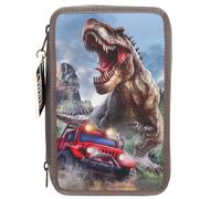 Depesche- Princess Mimi 2 Fach Federtasche Milo 13693 Dino New World-Astuccio a 3 Scomparti, con Motivo Dinosauro, con matite Colorate, Forbici, Righello, ECC, Colore Marrone, 0013127