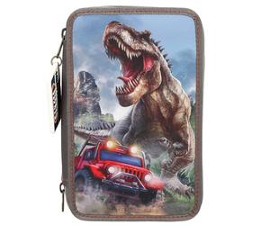 Depesche-Princess Mimi 2 Fach Federtasche Milo 13693 New World-Astuccio a 3 Scomparti in Verde Kaki, con Motivo a Dino, con matite Colorate, Forbici, Righello e Molto Altro, Multicolore, One Size